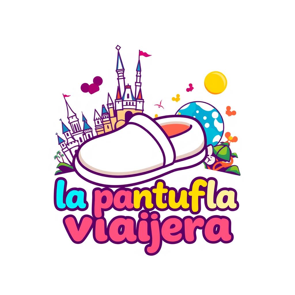 A logo design for a travel agent company named 'la pantufla viajera'