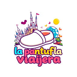 A logo design for a travel agent company named 'la pantufla viajera'