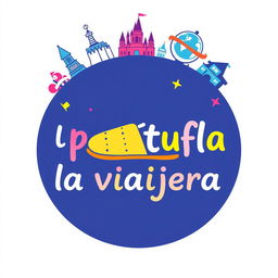 A logo design for a travel agent company named 'la pantufla viajera'