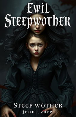 A captivating cover image featuring a young woman trapped within the body of an evil stepmother