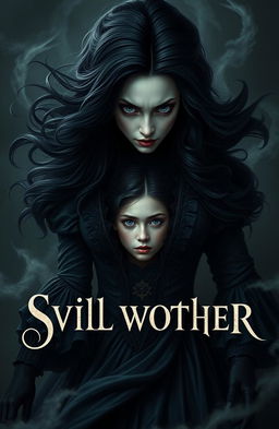 A captivating cover image featuring a young woman trapped within the body of an evil stepmother