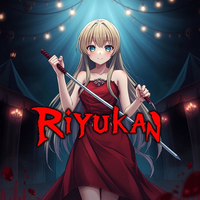 Anime cover art for the dark fantasy series titled 'Riyukan,' featuring a 19-year-old girl with long blonde hair and vibrant light blue eyes