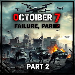 A visually striking poster for a game titled "October 7 Failure, Part 2" featuring a war-torn city scene