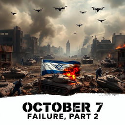 A compelling poster for a game titled "October 7 Failure, Part 2" that portrays a war-torn city scene