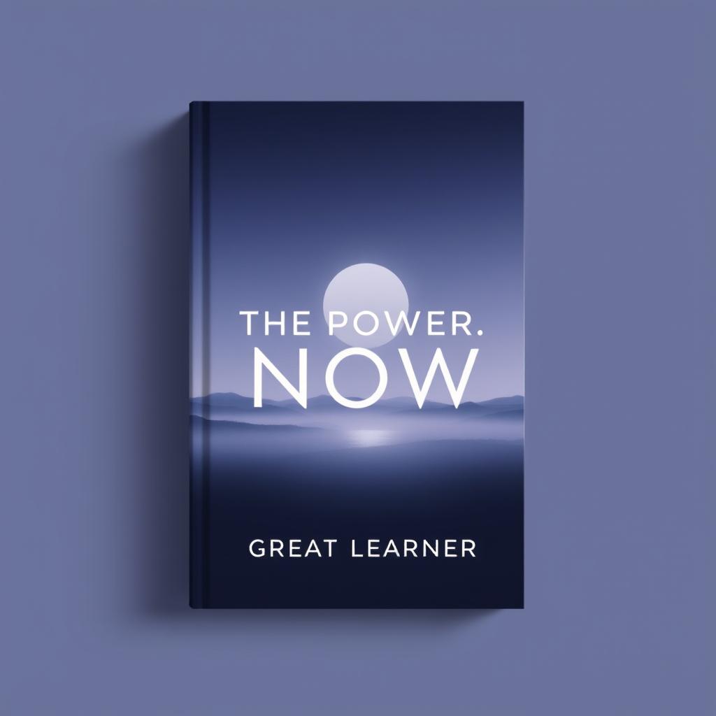 A sophisticated book cover design for "The Power of Now" by Great Learner, focusing on a straight look that emphasizes mindfulness and presence