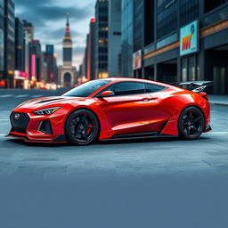 A custom-designed super sports car based on the 2021 Hyundai HB20, featuring an aggressive aerodynamic body with an extended side skirt and a prominent side sill