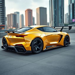 A custom-designed super sports car based on the 2021 Hyundai HB20, featuring an aggressive aerodynamic body with an extended side skirt and a prominent side sill