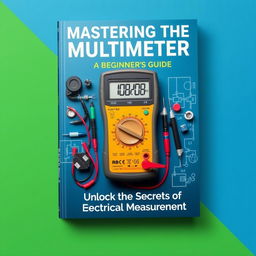 An eBook cover design showcasing a multimeter prominently in the center, surrounded by various electrical components like resistors, capacitors, and circuit diagrams