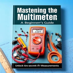 An eBook cover design showcasing a multimeter prominently in the center, surrounded by various electrical components like resistors, capacitors, and circuit diagrams