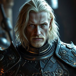 Mad Mikkelsen portrayed with grey skin and shoulder-length platinum blond wavy hair