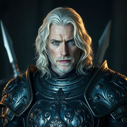 Mad Mikkelsen portrayed with grey skin and shoulder-length platinum blond wavy hair