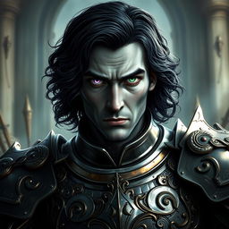 Mad Mikkelsen depicted with grey skin and shoulder-length black wavy hair