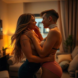 A sexy lesbian couple in an intimate pose, showcasing their affection and chemistry