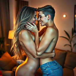 A sexy lesbian couple in an intimate pose, showcasing their affection and chemistry