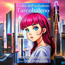 An eye-catching book cover featuring a futuristic cityscape in the background, filled with sleek skyscrapers and vibrant neon lights