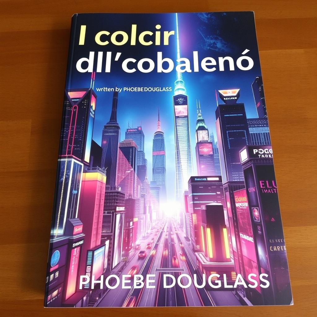 A visually striking book cover featuring a dynamic futuristic city, brimming with tall, sleek skyscrapers and illuminated with bright, colorful neon lights