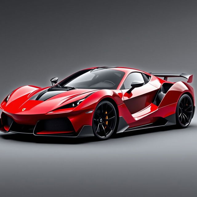 A unique vehicle design that combines the front styling of the 2014 Ferrari F80 with the overall shape of the 2021 Hyundai HB20