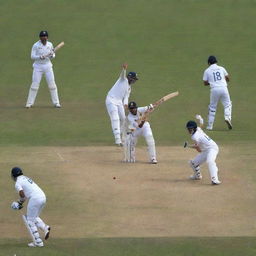 A thrilling test match between the Sri Lanka and Afghanistan cricket teams. The image captures the passion, intensity, and precision of the game in a highly immersive stadium.