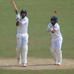 A thrilling test match between the Sri Lanka and Afghanistan cricket teams. The image captures the passion, intensity, and precision of the game in a highly immersive stadium.