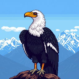 A majestic Andean condor depicted in pixel art style, showcasing its impressive wingspan and distinctive white feathers around its neck