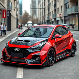 A modified Hyundai HB20 hatch transformed into a super sports car, featuring the aggressive front end design of the Zemvo GTR