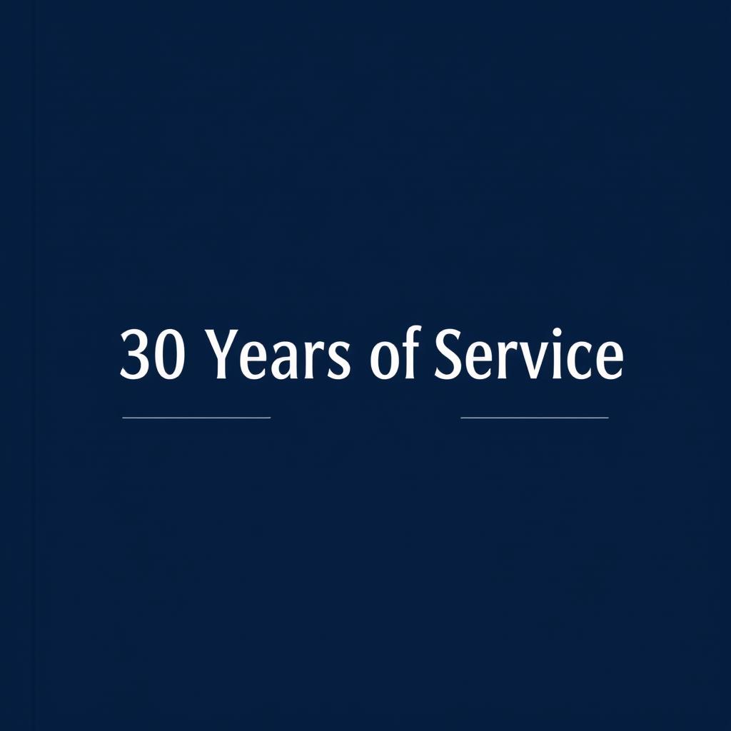 A sleek and modern cover design for a retirement memory book titled '30 Years of Service'