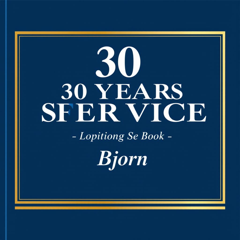 A sophisticated cover design for a retirement memory book titled '30 Years of Service', personalized with the name 'Bjorn'