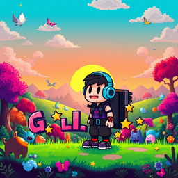 A vibrant and engaging 16:9 opener screen for a gaming Twitch channel featuring high quality pixel art