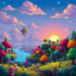 A vibrant 16:9 opener screen for a gaming Twitch channel featuring high quality pixel art