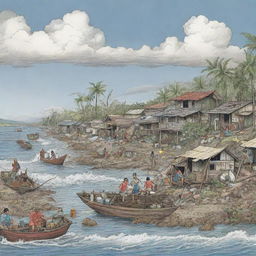 Create an editorial cartoon illustrating a pressing issue about natural disasters in the Philippines, infused with elements of satire and seriousness.