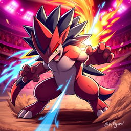 A powerful and dynamic fighting type echidna Pokémon, showcasing an intense battle pose