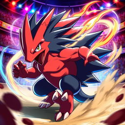 A powerful and dynamic fighting type echidna Pokémon, showcasing an intense battle pose