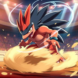 A powerful and dynamic fighting type echidna Pokémon, showcasing an intense battle pose