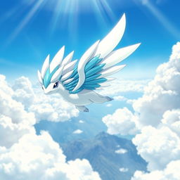 A stunning and graceful flying type echidna Pokémon, soaring majestically through the sky