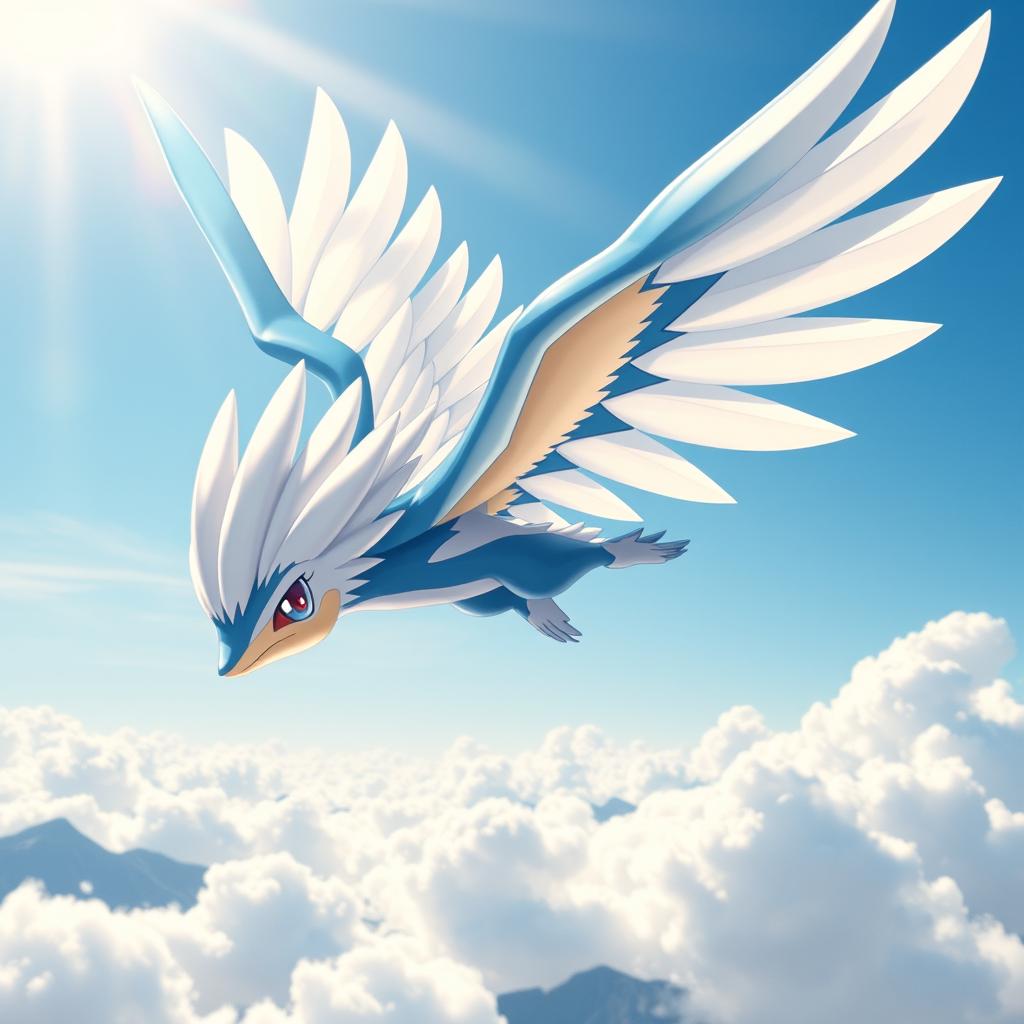 A stunning and graceful flying type echidna Pokémon, soaring majestically through the sky