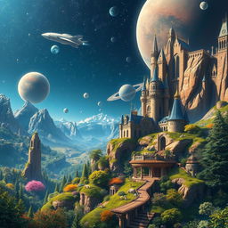 A stunning piece of environmental art depicting a fantastical universe infused with references to both movies and video games, created in high quality digital art