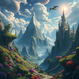 A breathtaking environmental art piece illustrating a fantastical universe filled with references to both movies and video games, rendered in high quality digital art