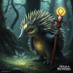 A majestic and holy echidna character for Dungeons and Dragons, embodying a sacred aura