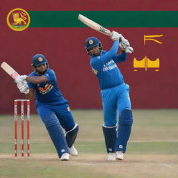 An action-packed cricket match graphic showcasing Sri Lanka versus Afghanistan. Incorporate the team colors, logo, and national emblems in the scene.