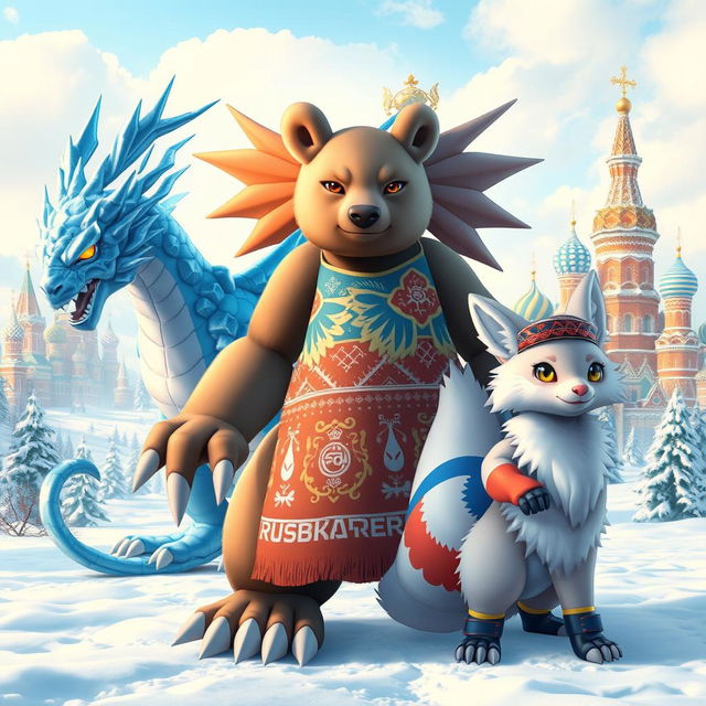 A trio of fully evolved Pokemon inspired by the diverse culture and majestic landscapes of Russia