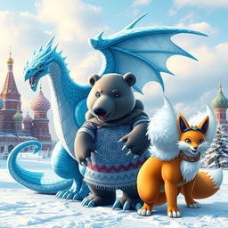 A trio of fully evolved Pokemon inspired by the diverse culture and majestic landscapes of Russia