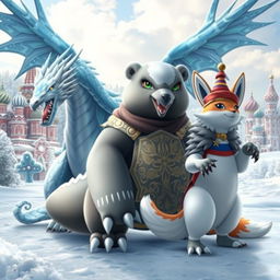 A trio of fully evolved Pokemon inspired by the diverse culture and majestic landscapes of Russia