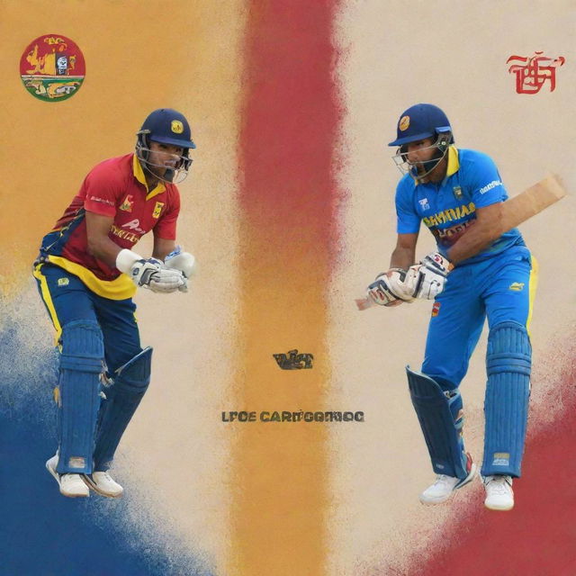 An action-packed cricket match graphic showcasing Sri Lanka versus Afghanistan. Incorporate the team colors, logo, and national emblems in the scene.