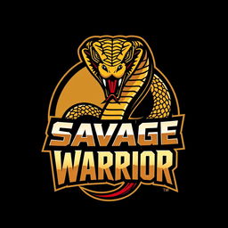 A stylized logo inspired by the Cobra Kai franchise, featuring a fierce and bold snake wrapped around the text 'SAVAGE WARRIOR'