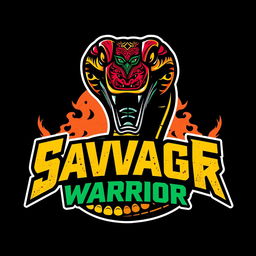 A vibrant, striking design featuring the Cobra Kai logo prominently displayed, with the text 'SAVAGE WARRIOR' incorporated in bold, dynamic typography