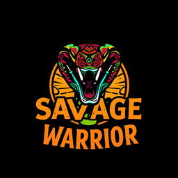 A vibrant, striking design featuring the Cobra Kai logo prominently displayed, with the text 'SAVAGE WARRIOR' incorporated in bold, dynamic typography