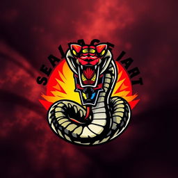 A striking visual of the Cobra Kai logo featuring a fierce snake coiled up, proudly adorned with a vibrant Lucha wrestling mask, which is colorful and intricately designed