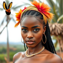 A stunning 25-year-old woman from Madagascar, characterized by her captivating large eyes and sensuous face