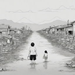 Produce a minimalist, yet impactful, editorial cartoon depicting the ongoing crisis of natural disasters in the Philippines.