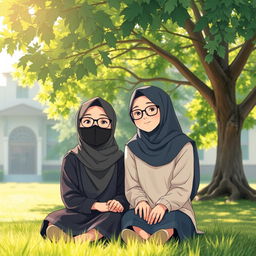 Aysah, a small-bodied Muslim girl with glasses, wearing a black mask and a hijab, is cheerful but often considered strange, feeling isolated from elementary to junior high school